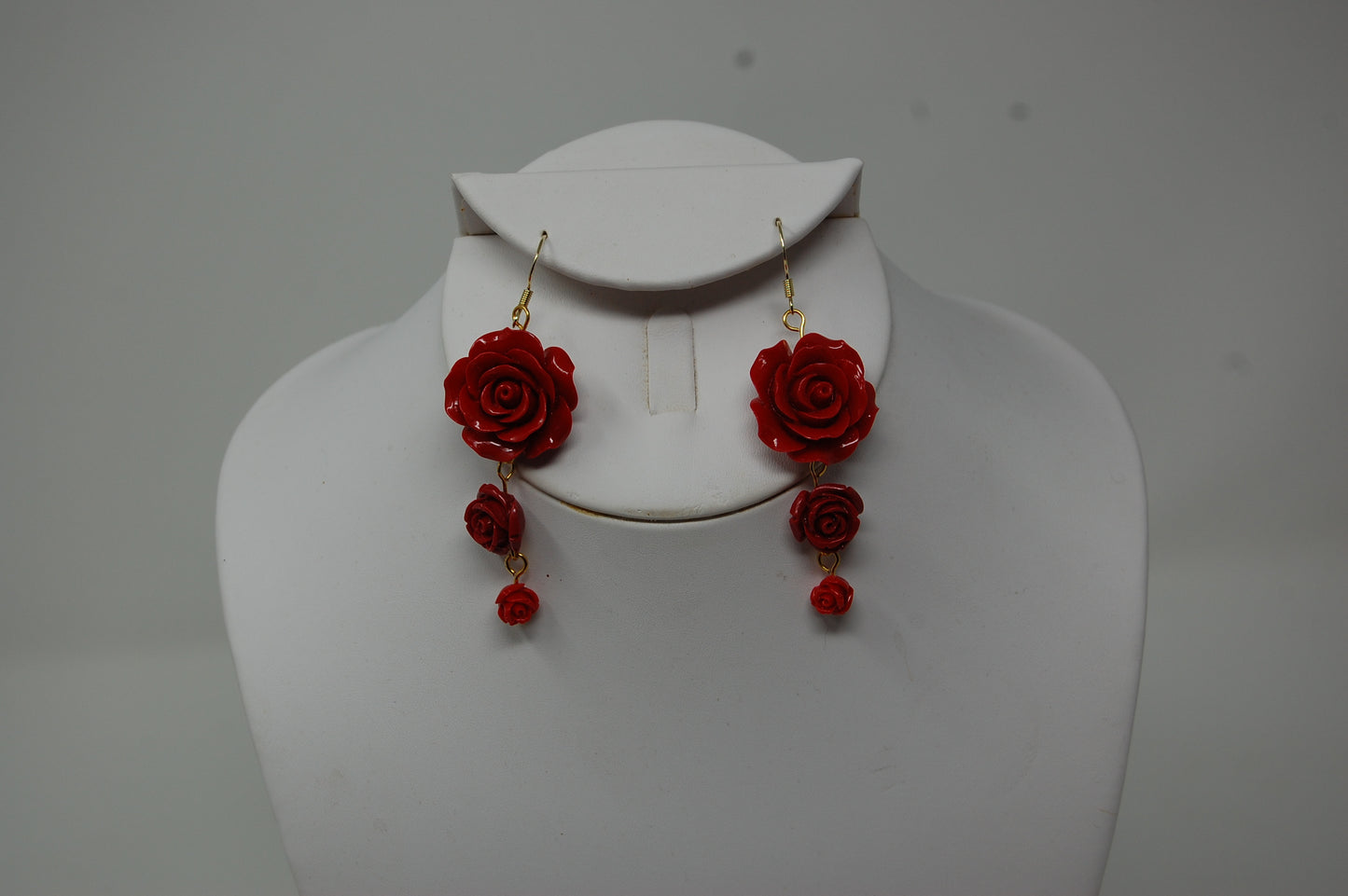 Triple Red Rose Dangle Earrings