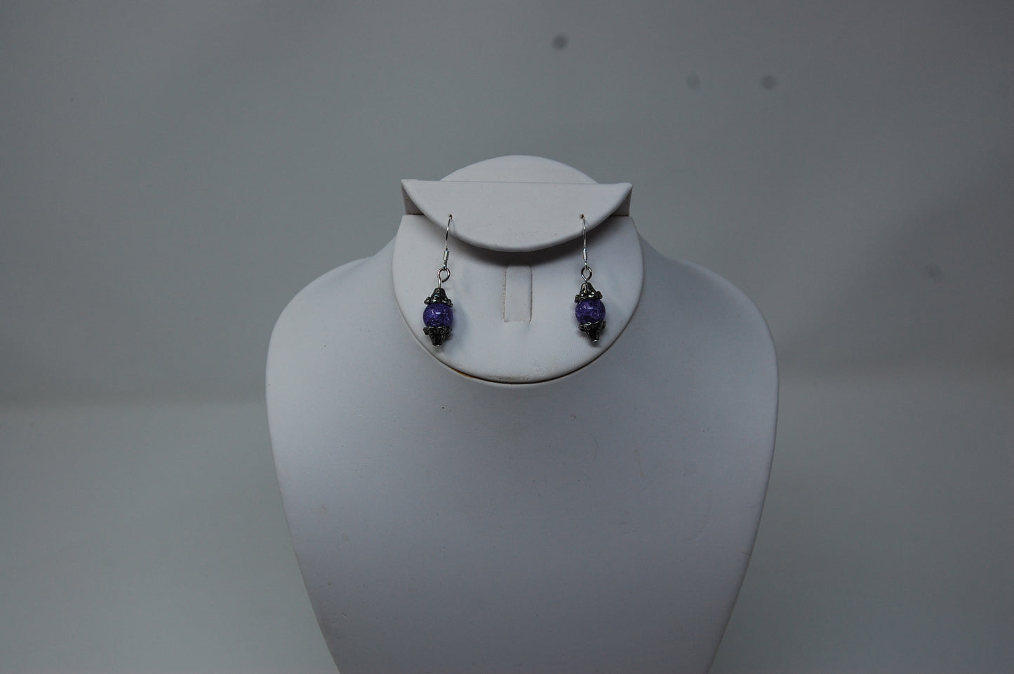 Purple Crackle Bead Dangle Earrings