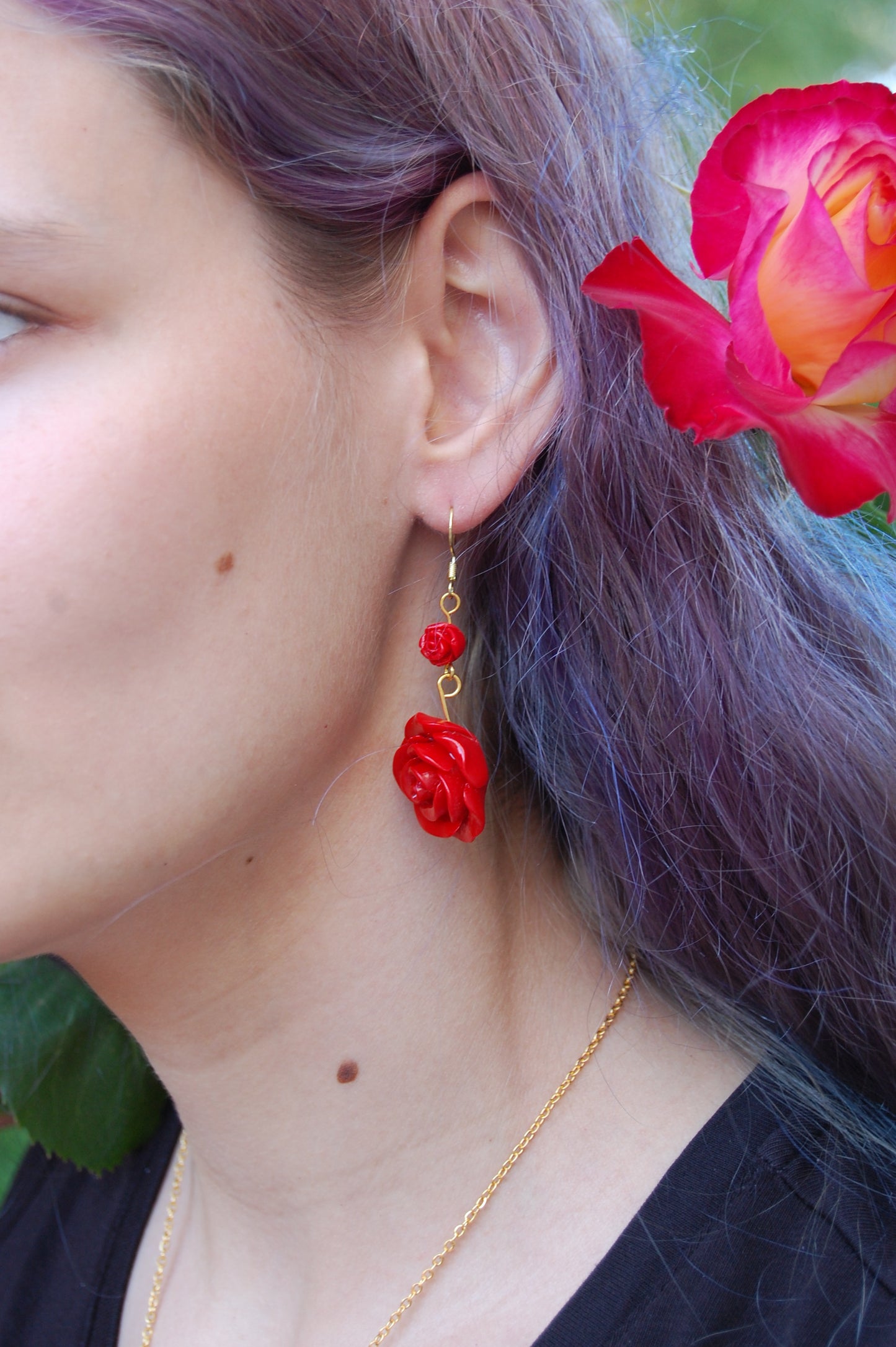 Red Rose Dangle Earrings