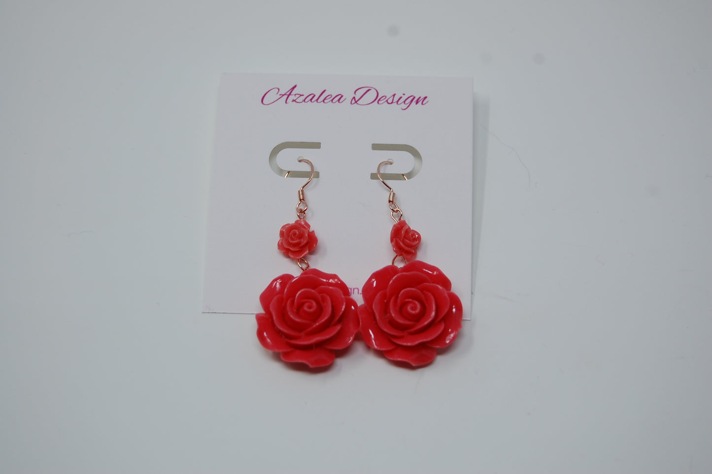 Dark Pink Rose Dangle Earrings