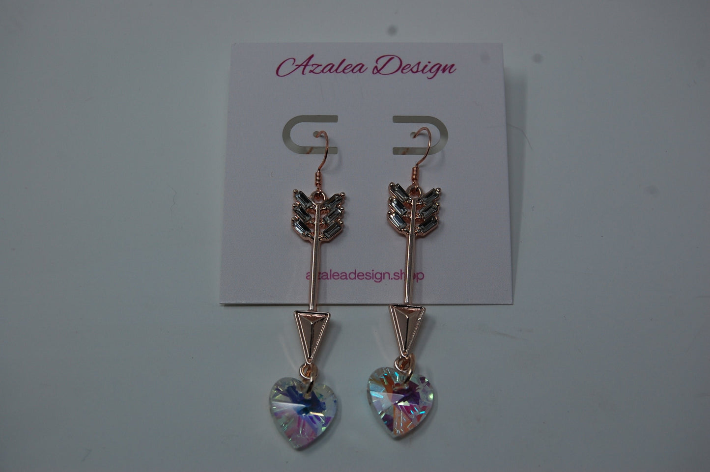 Rose Gold Arrow Crystal Heart Dangle Earrings