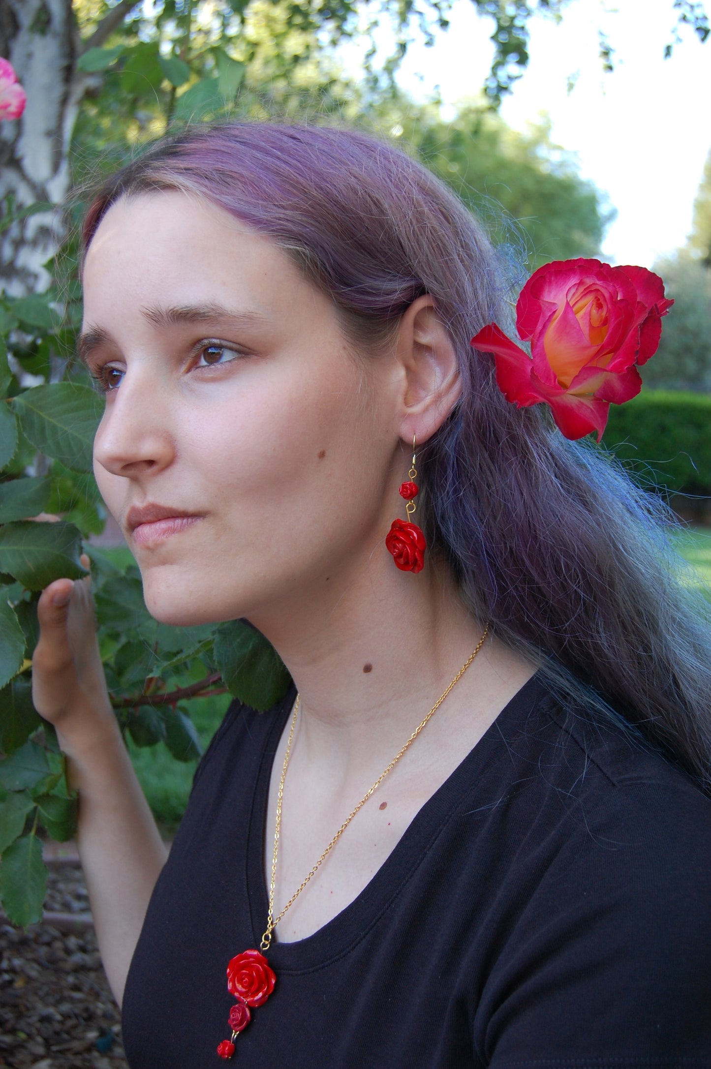 Red Rose Dangle Earrings