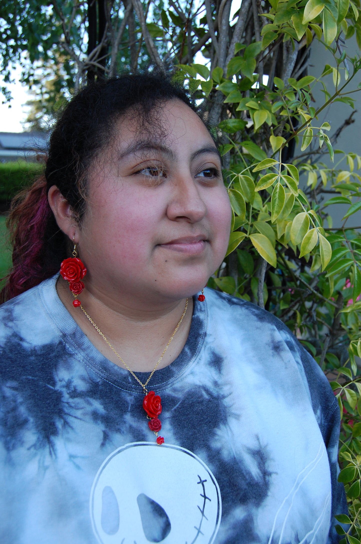 Triple Red Rose Necklace