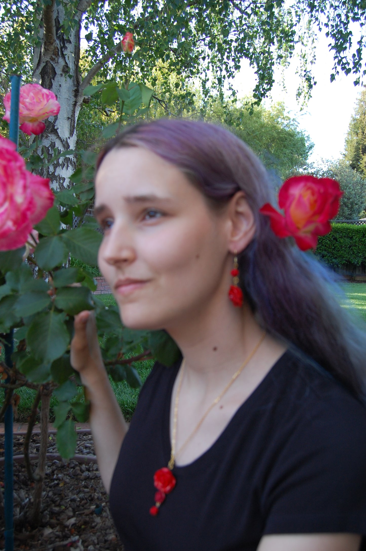 Red Rose Dangle Earrings