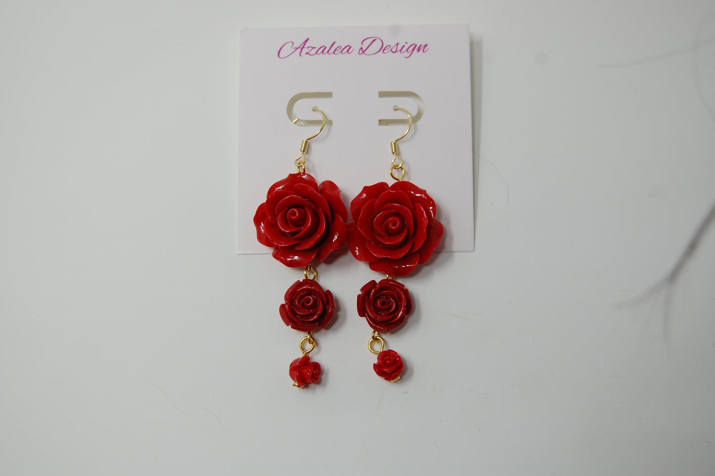 Triple Red Rose Dangle Earrings