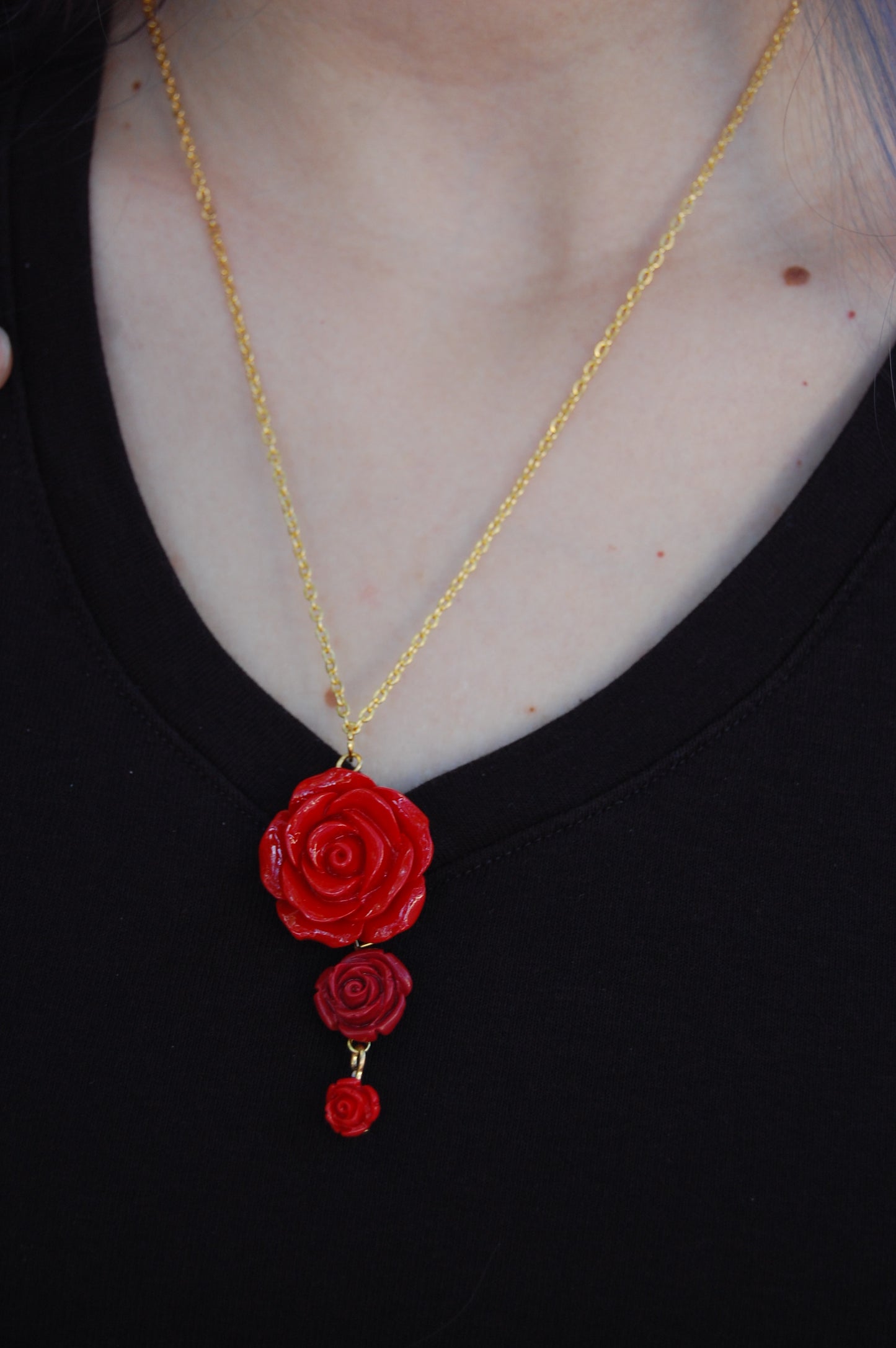 Triple Red Rose Necklace