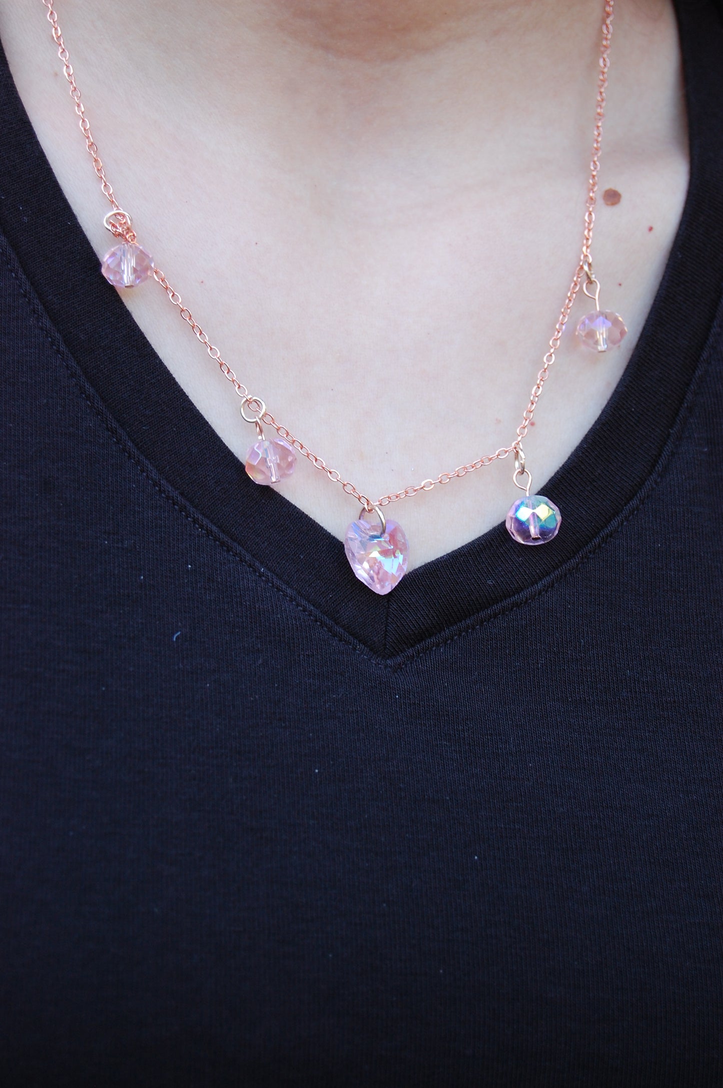 Pink Crystal Heart Necklace
