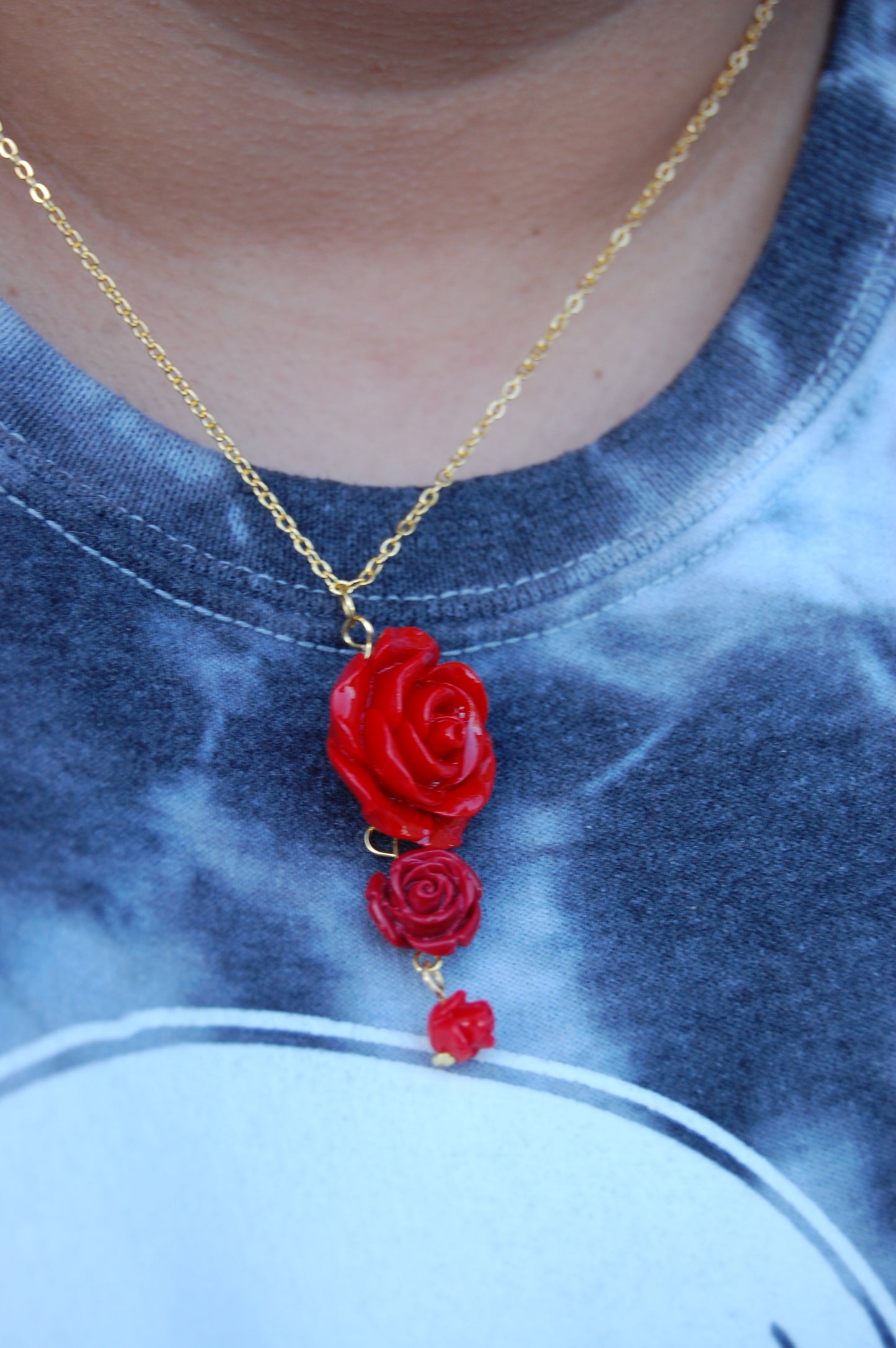 Triple Red Rose Necklace