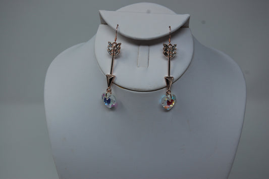 Rose Gold Arrow Crystal Heart Dangle Earrings