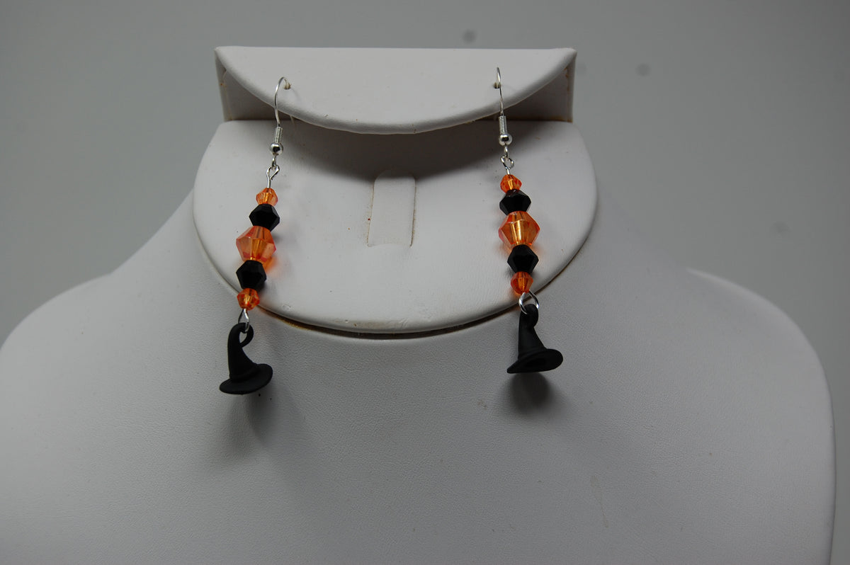 Multi-Colored Beaded Witch Hat Dangle Earrings
