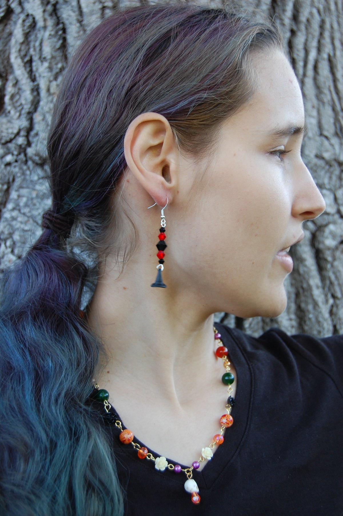 Multi-Colored Beaded Witch Hat Dangle Earrings