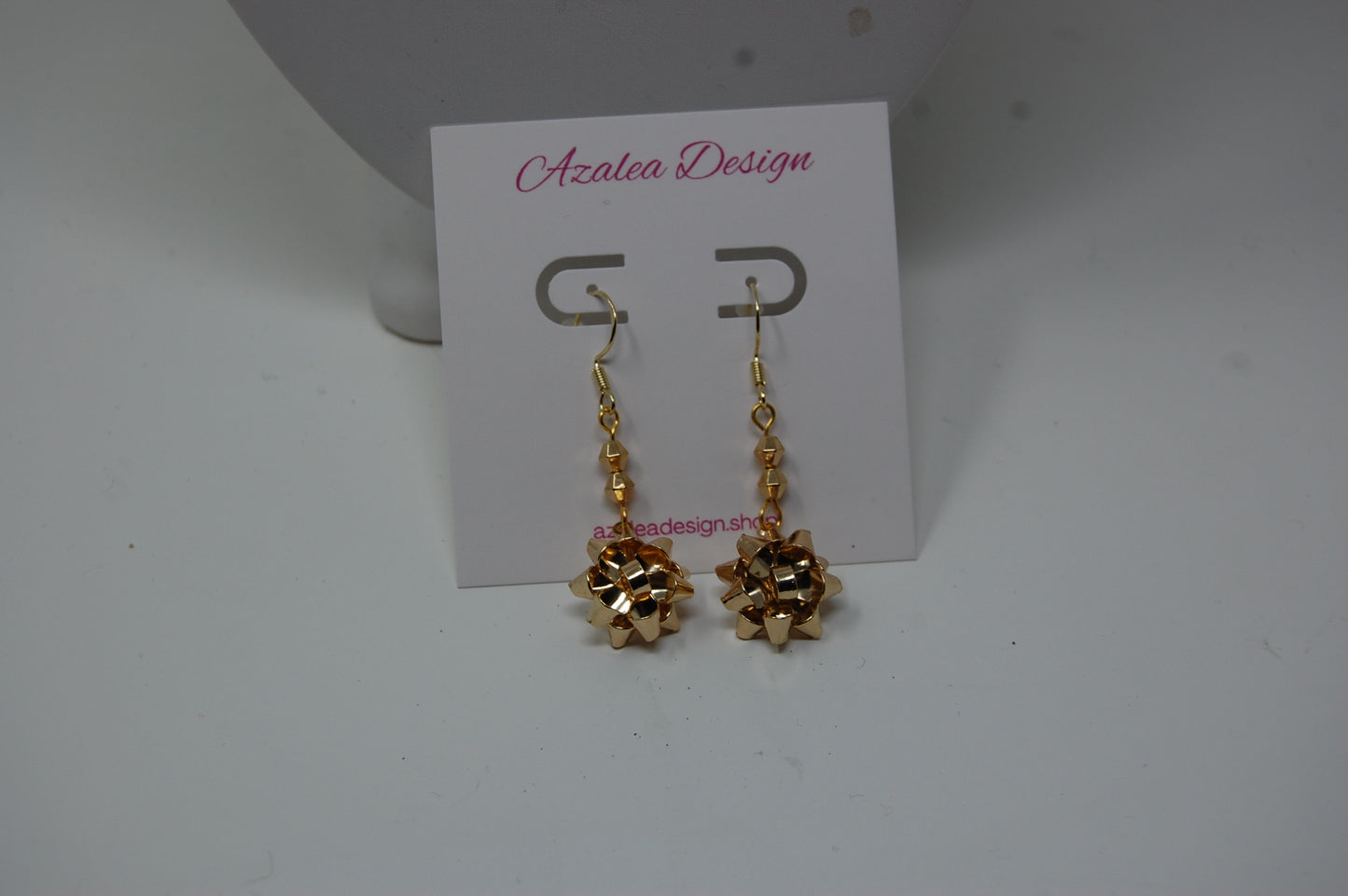 Gold Gift Bow Dangle Earrings