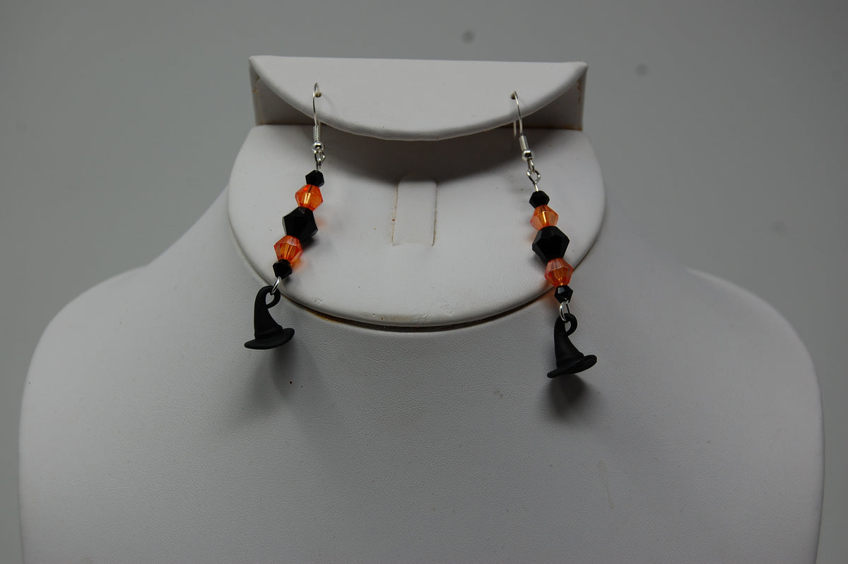 Multi-Colored Beaded Witch Hat Dangle Earrings