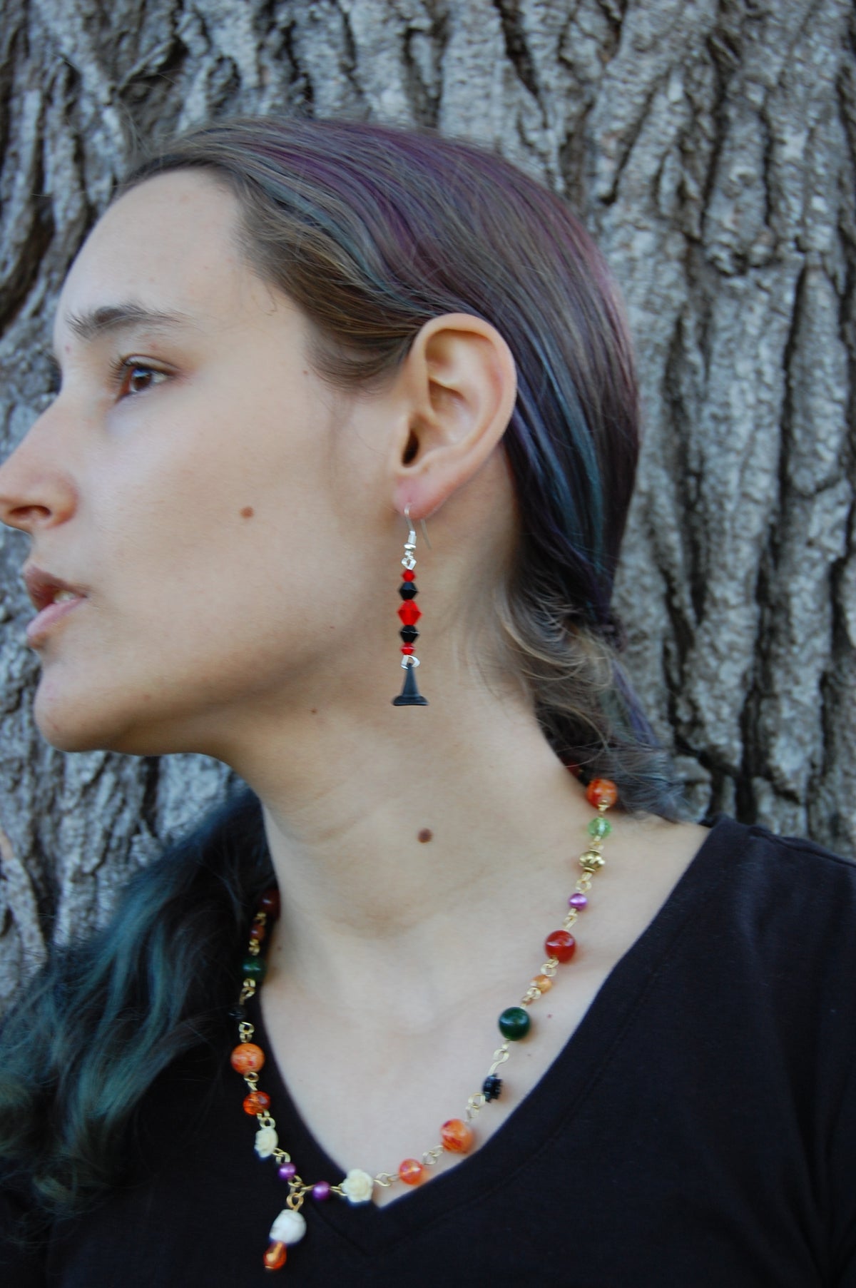 Multi-Colored Beaded Witch Hat Dangle Earrings