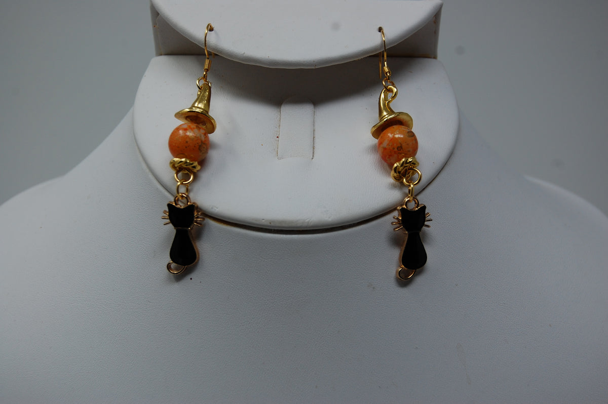 Black Cat and Witch Hat Dangle Earrings