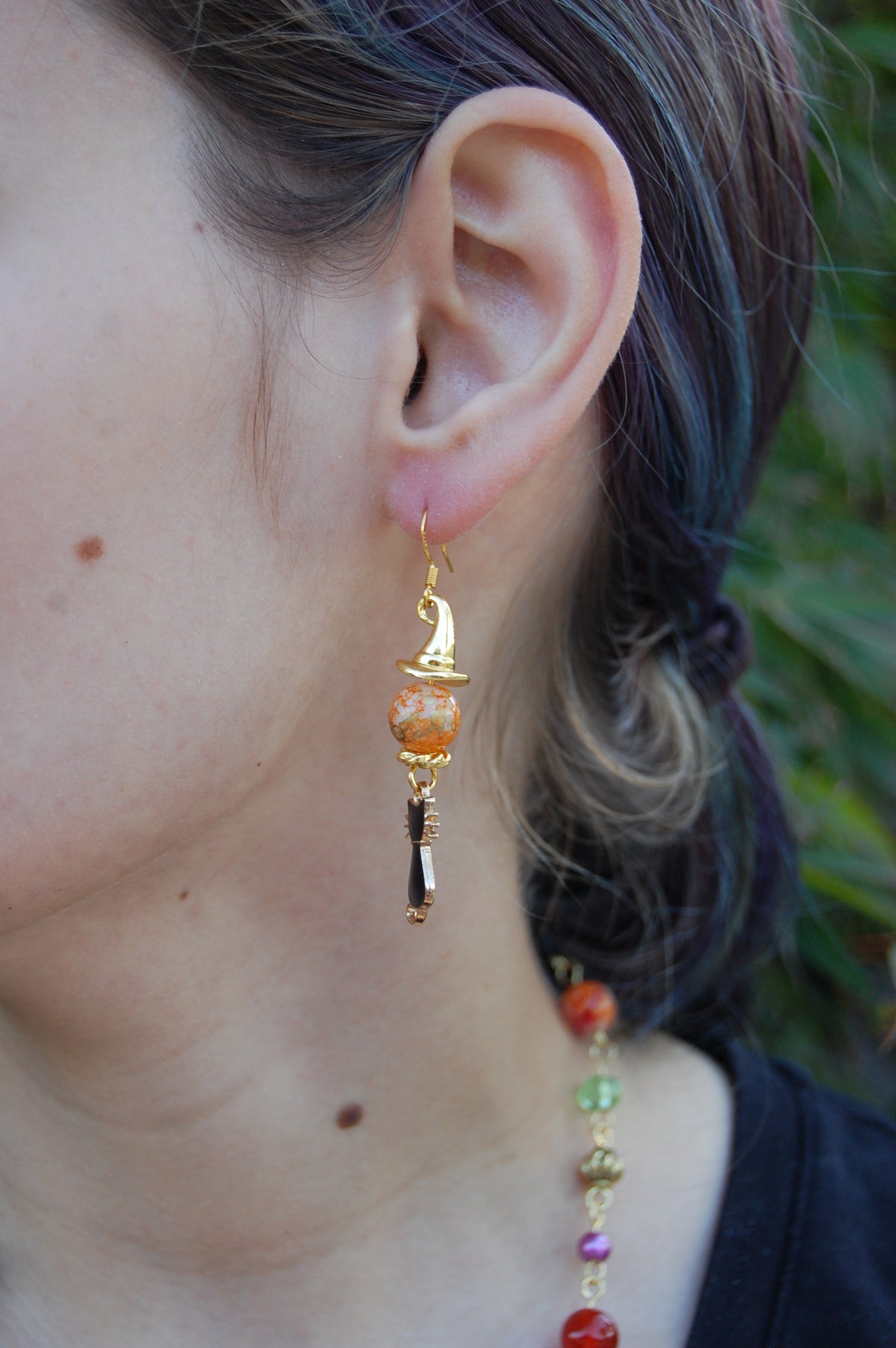 Black Cat and Witch Hat Dangle Earrings