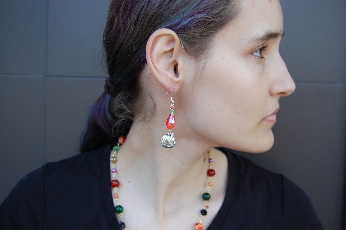 Metal Jack'o'Lantern Dangle Earrings