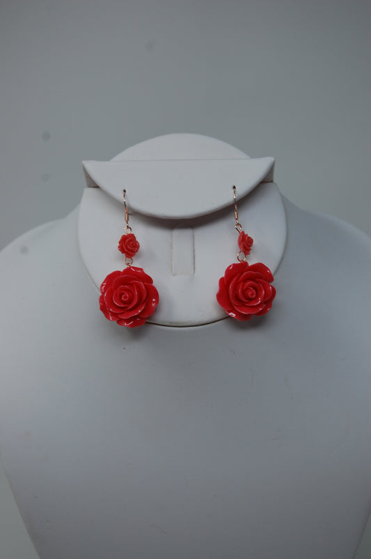 Dark Pink Rose Dangle Earrings