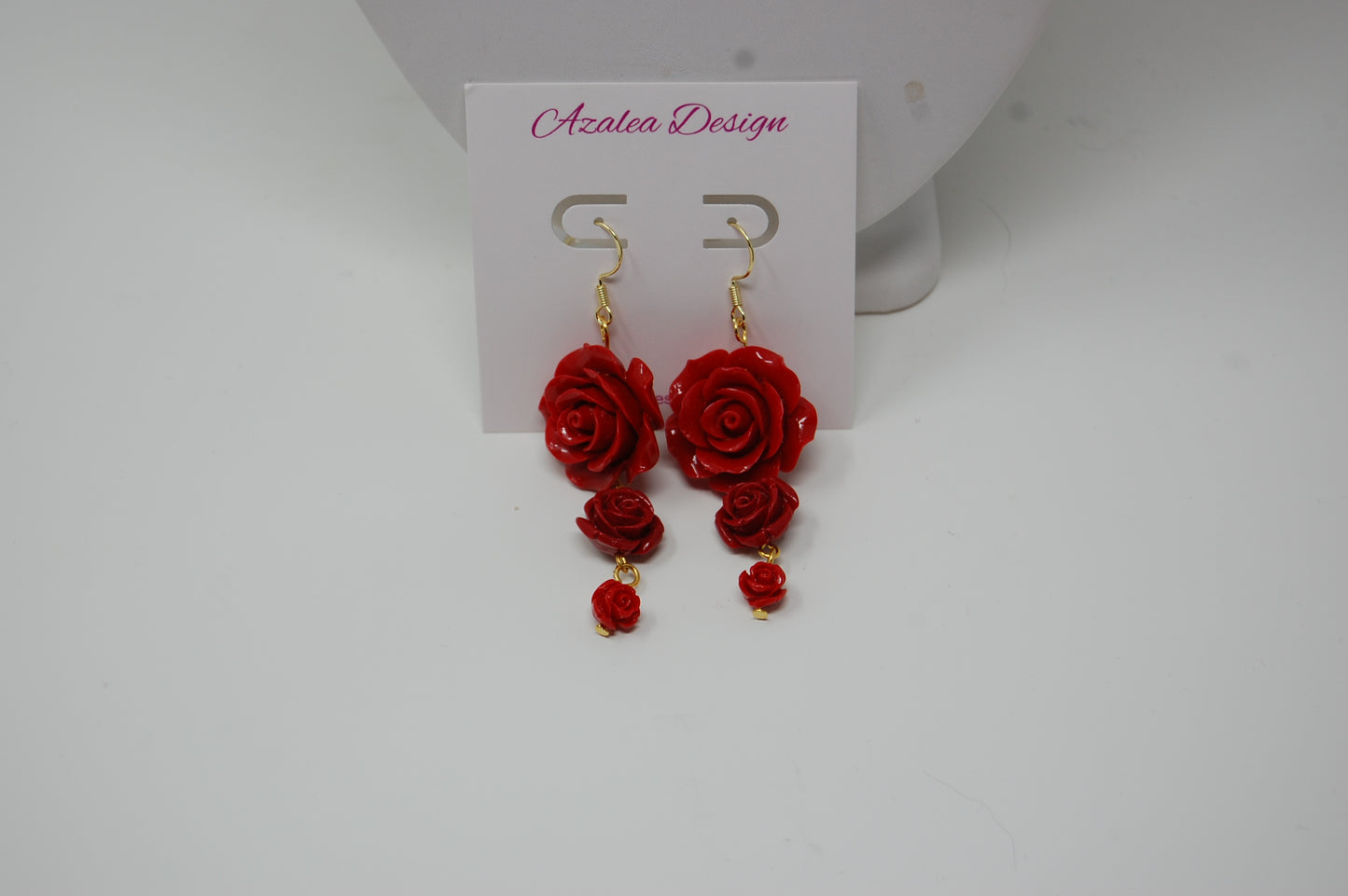 Triple Red Rose Dangle Earrings