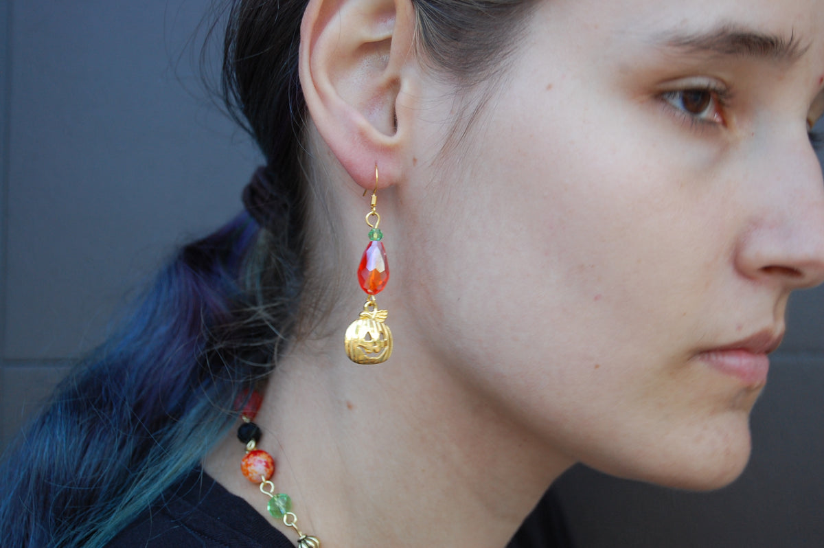 Metal Jack'o'Lantern Dangle Earrings