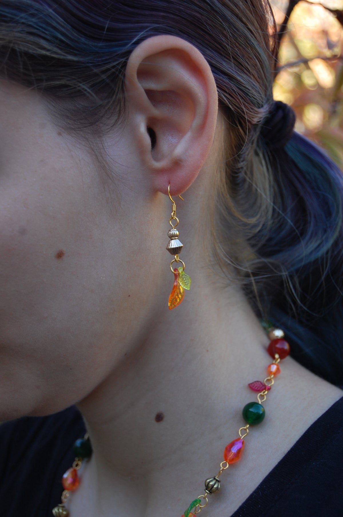 Small Autumn Leaf Dangle Earrings