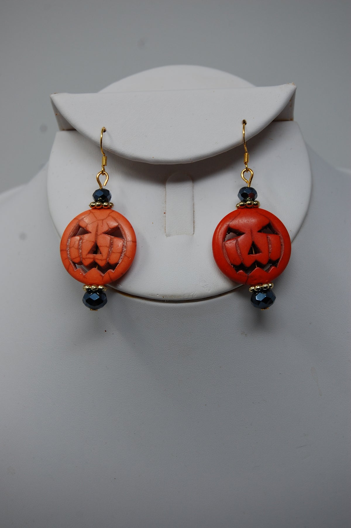Large Orange Jack'O'Lantern Dangle Earrings