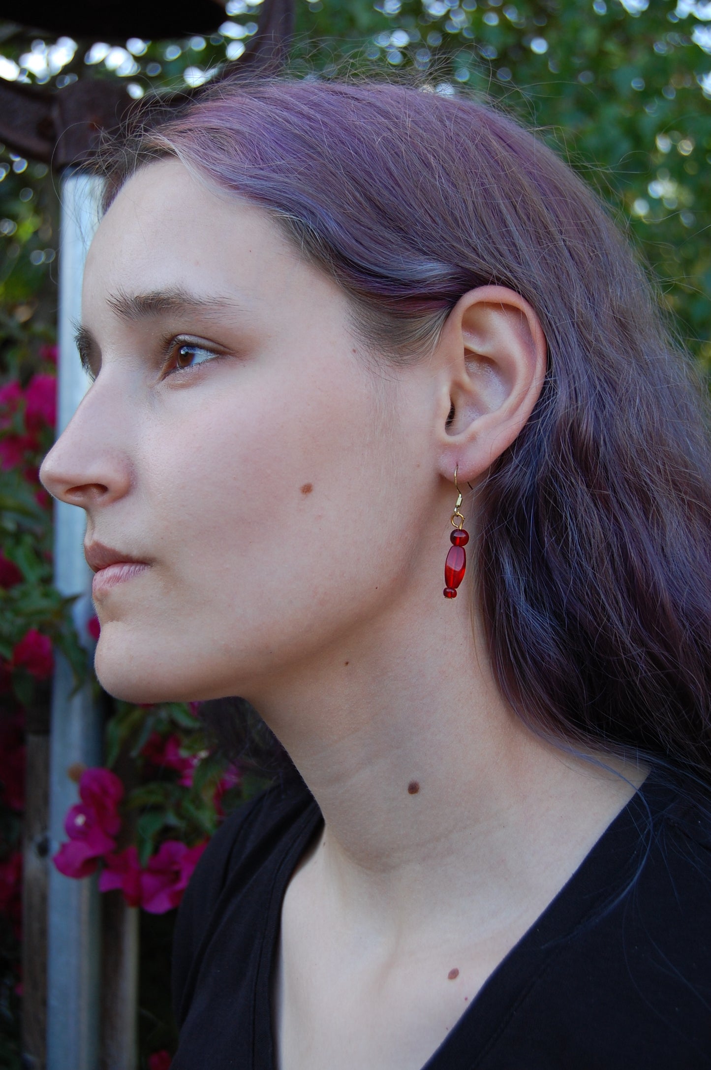 Red Bead Dangle Earrings