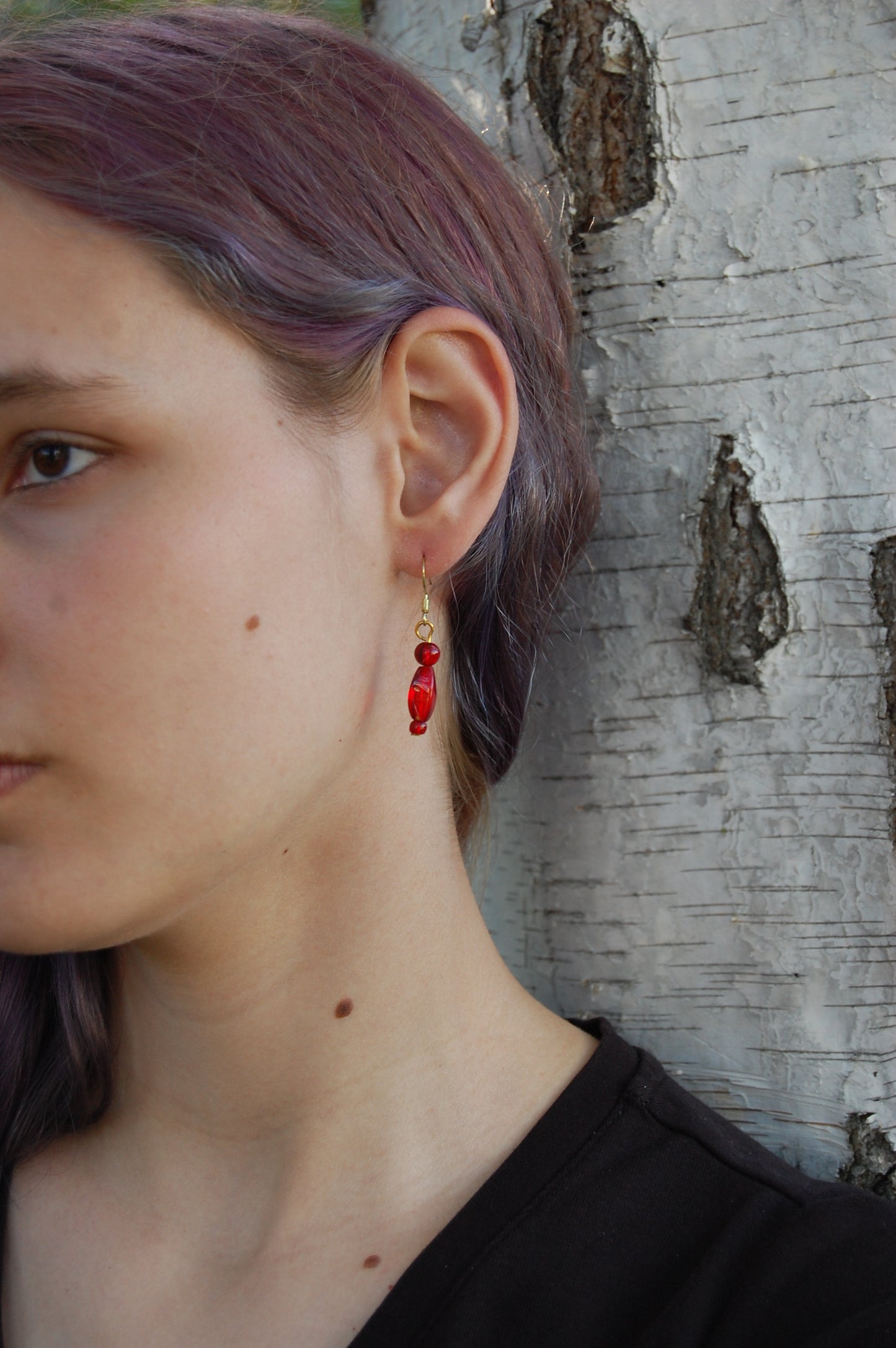 Red Bead Dangle Earrings