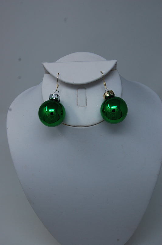 Shiny Green Ornament Dangle Earrings