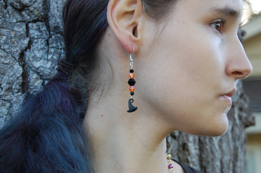 Multi-Colored Beaded Witch Hat Dangle Earrings