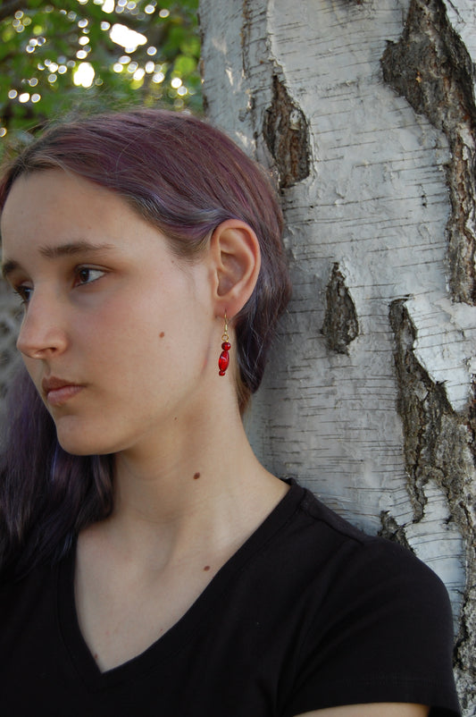 Red Bead Dangle Earrings