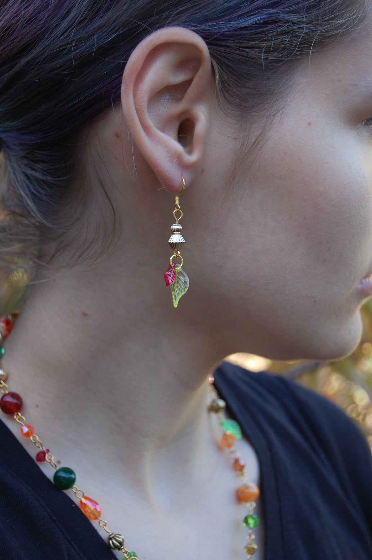 Small Autumn Leaf Dangle Earrings