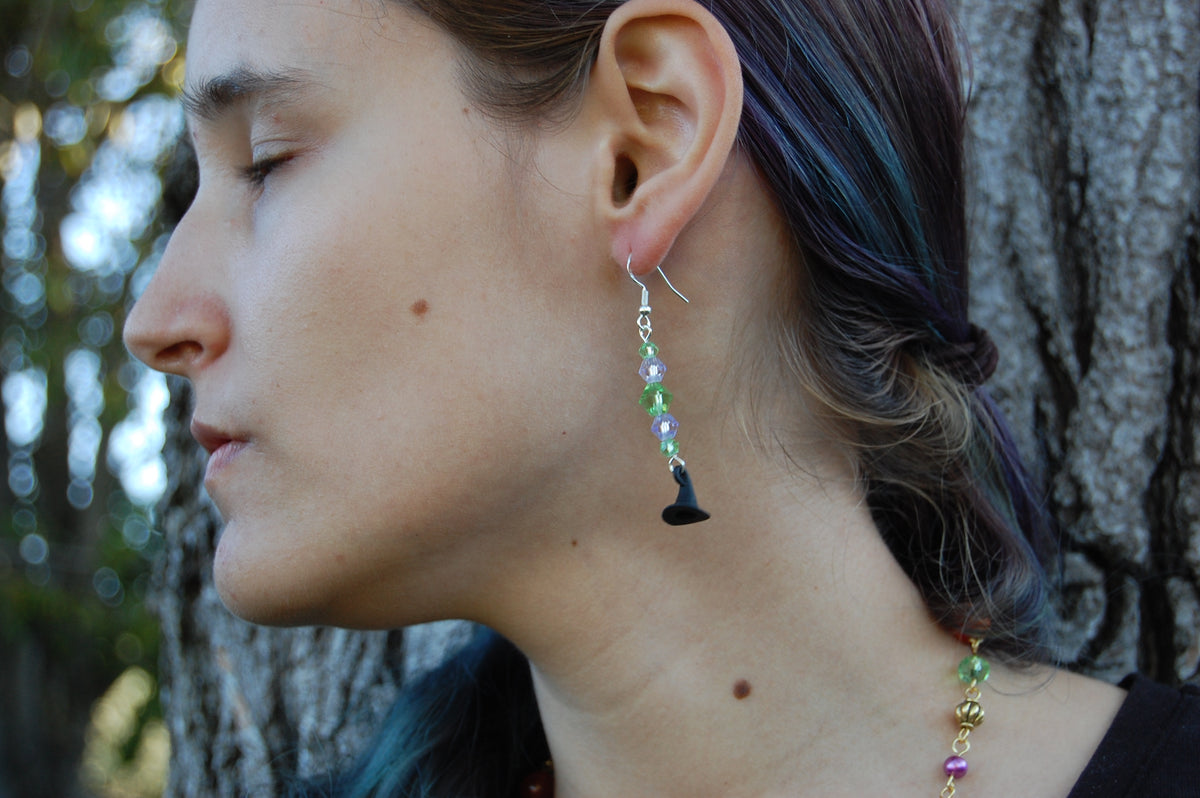 Multi-Colored Beaded Witch Hat Dangle Earrings