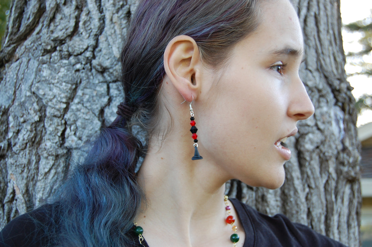 Multi-Colored Beaded Witch Hat Dangle Earrings