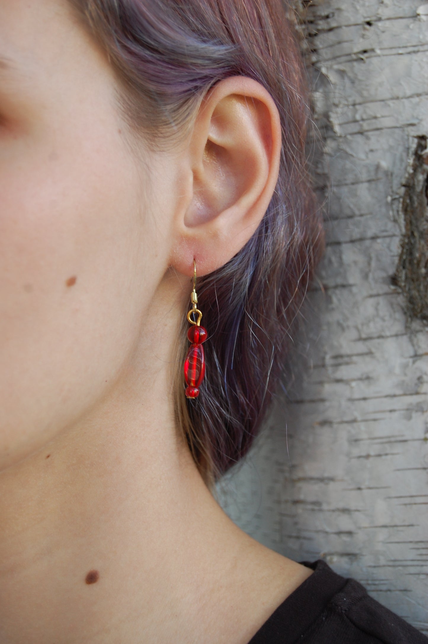 Red Bead Dangle Earrings