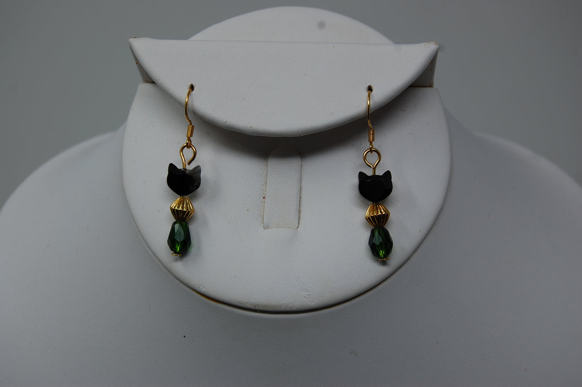 Beaded Black Cat Earrings
