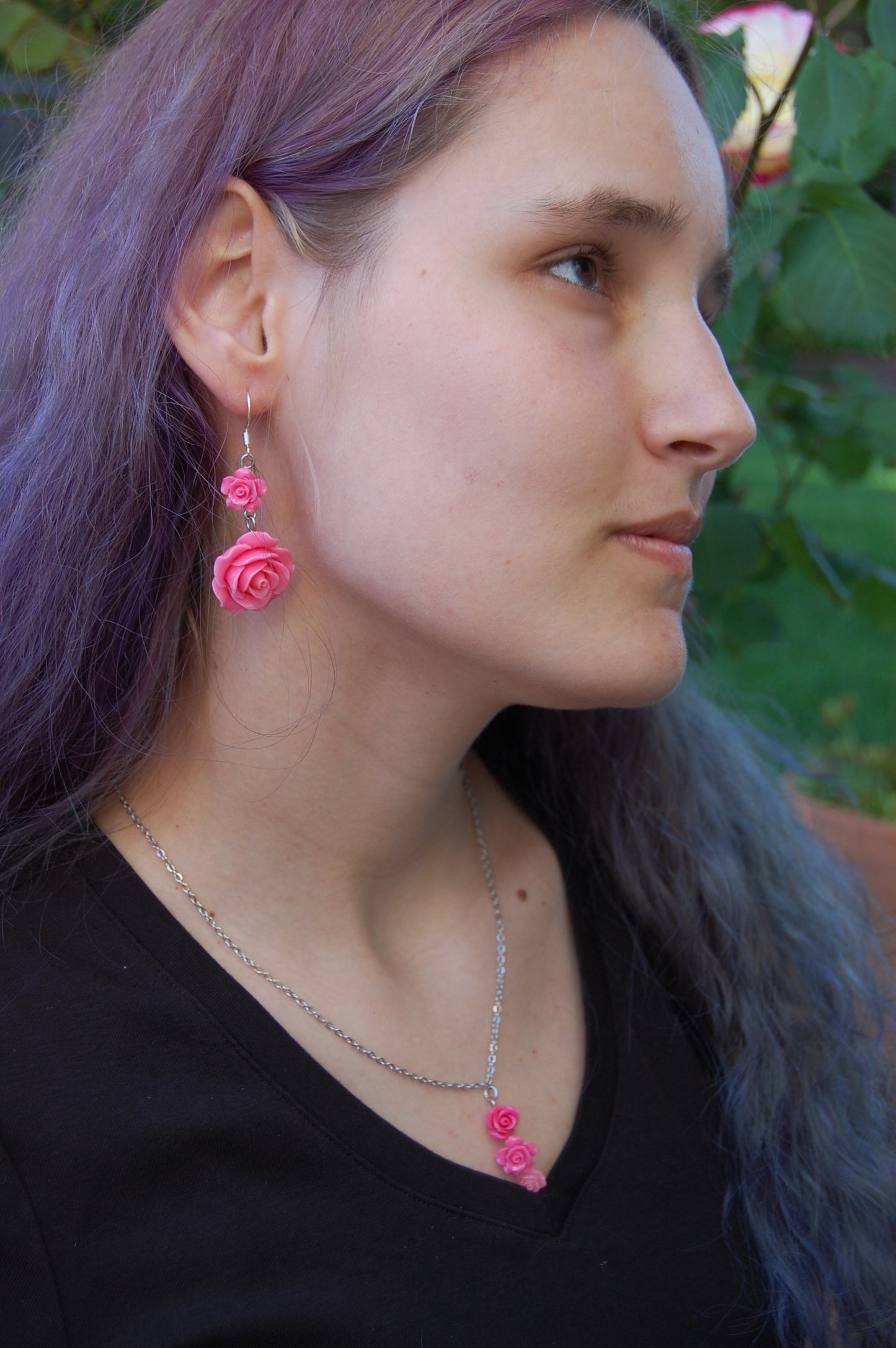 Pink Rose Dangle Earrings