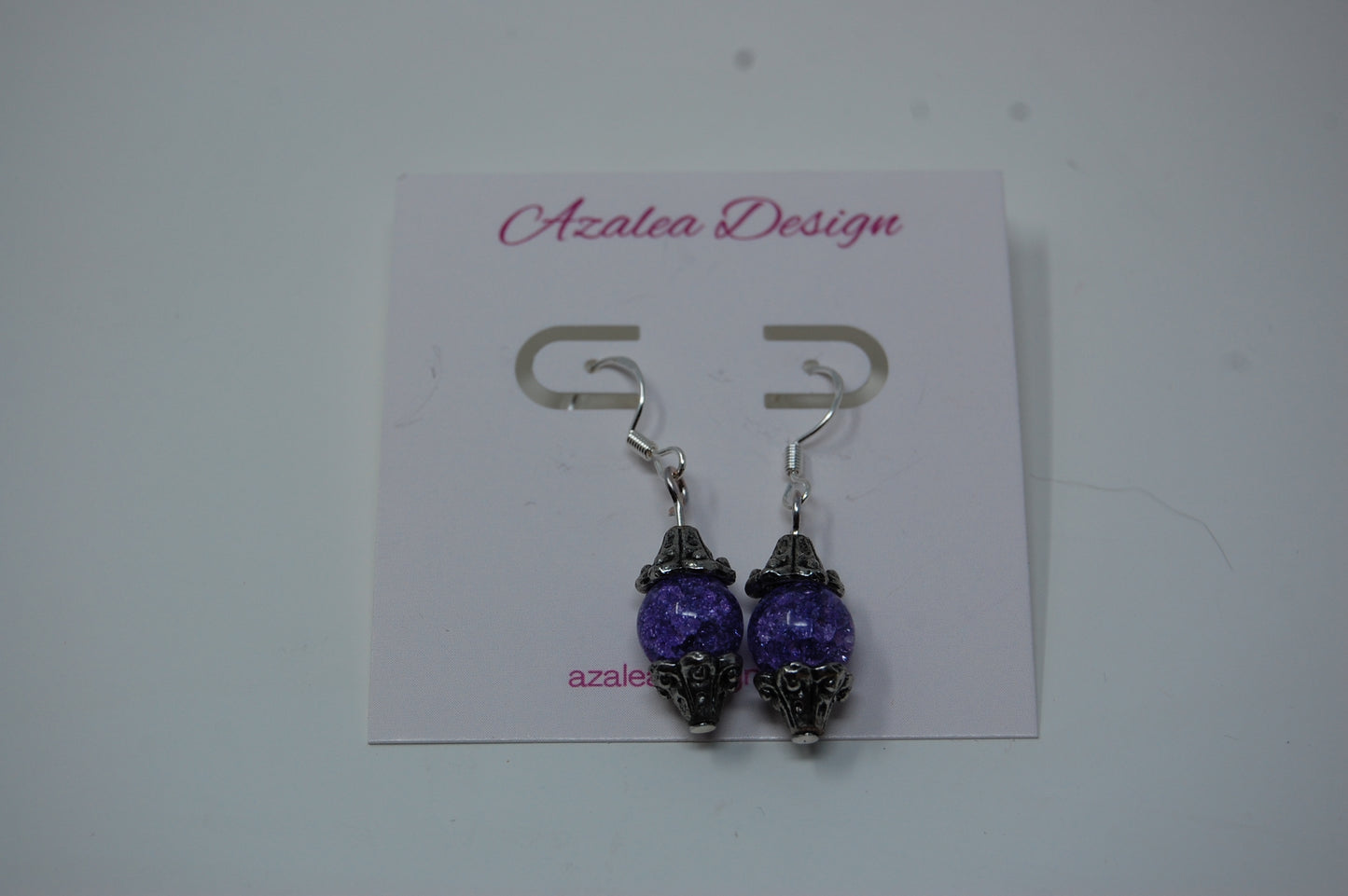Purple Crackle Bead Dangle Earrings