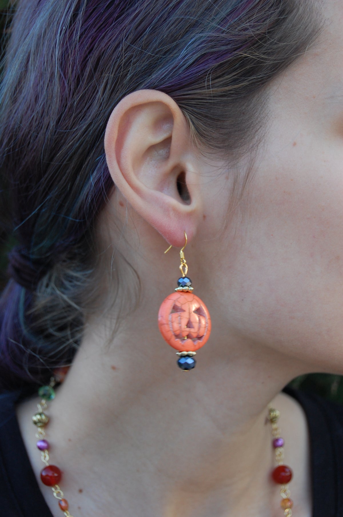 Large Orange Jack'O'Lantern Dangle Earrings