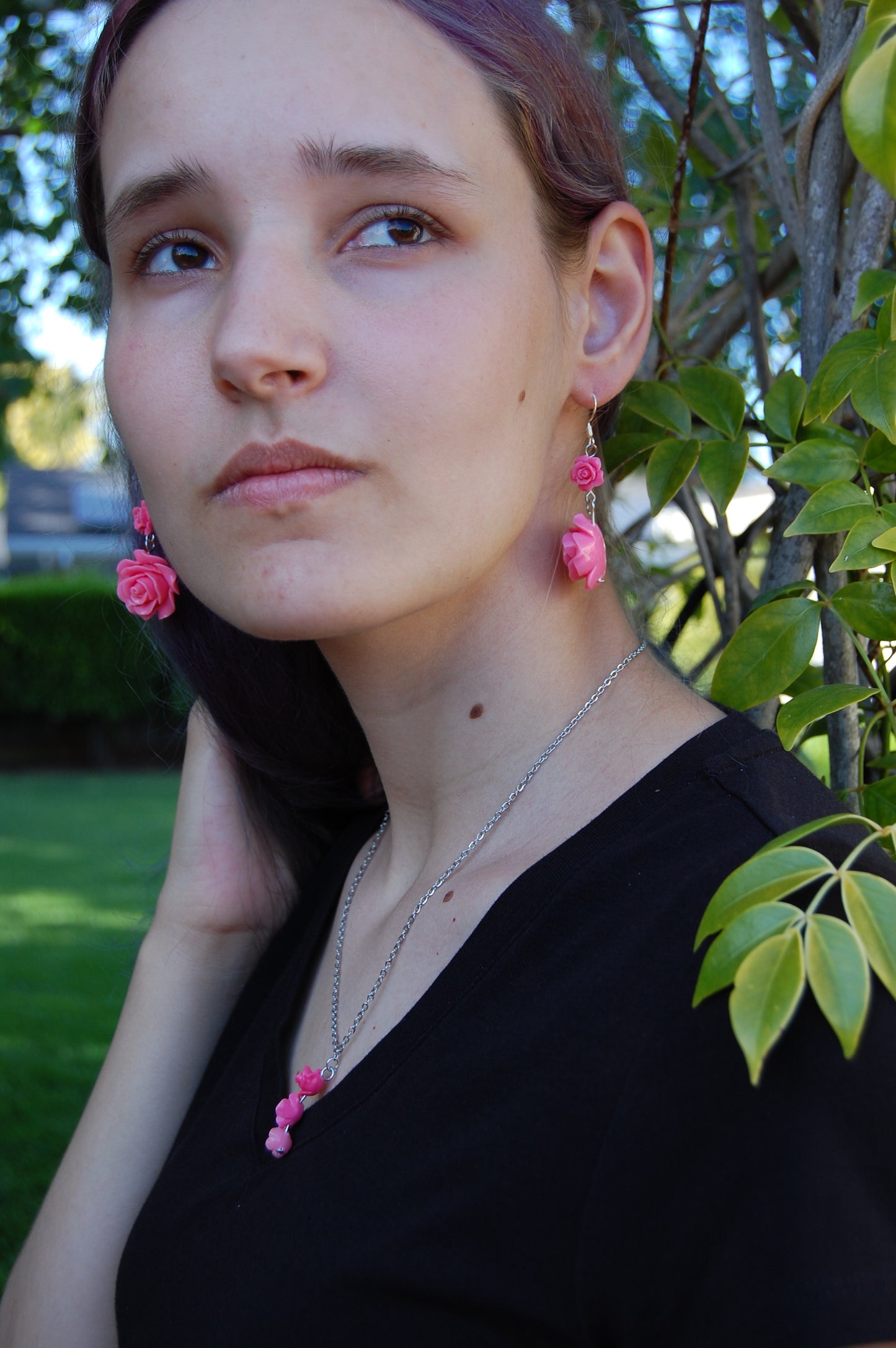 Pink Rose Dangle Earrings