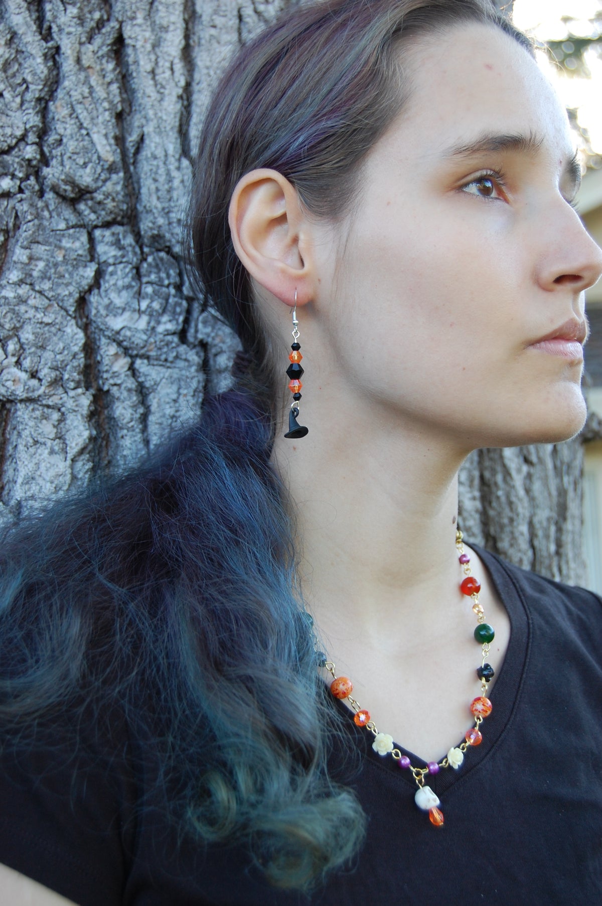 Multi-Colored Beaded Witch Hat Dangle Earrings