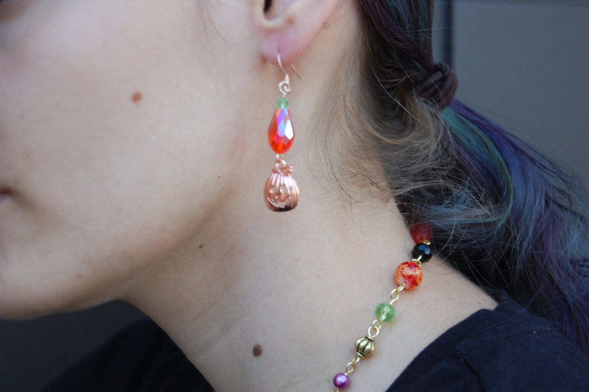 Metal Jack'o'Lantern Dangle Earrings