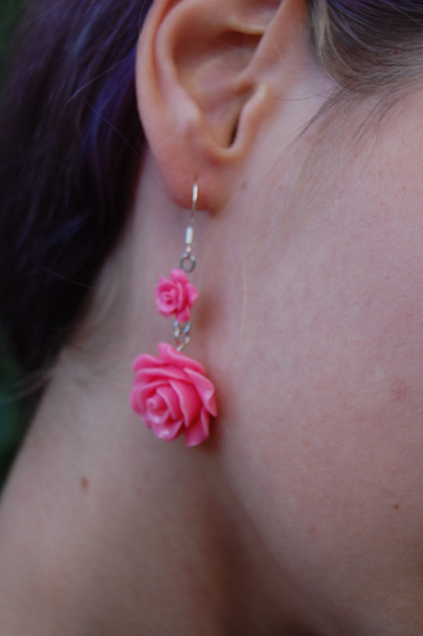 Pink Rose Dangle Earrings