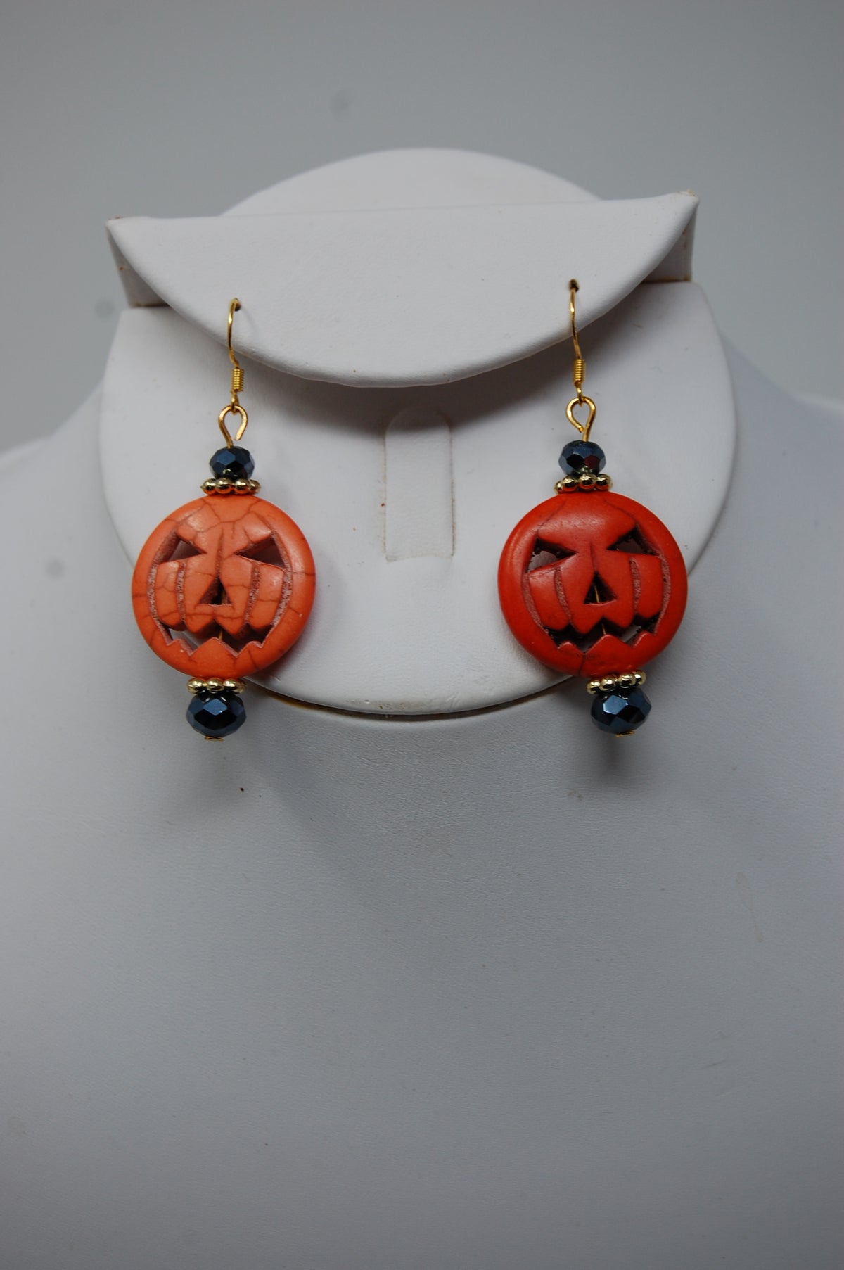 Large Orange Jack'O'Lantern Dangle Earrings