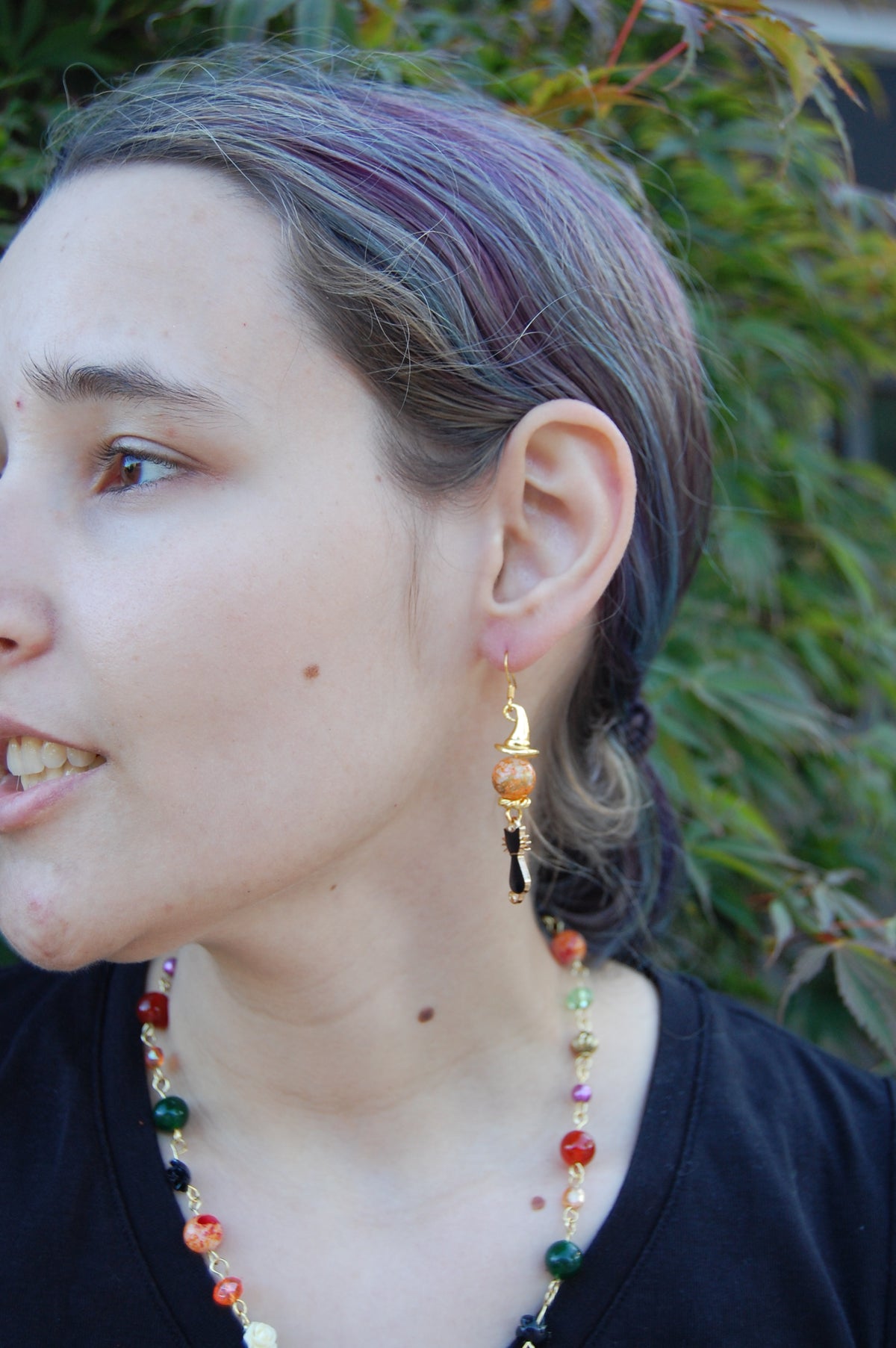 Black Cat and Witch Hat Dangle Earrings