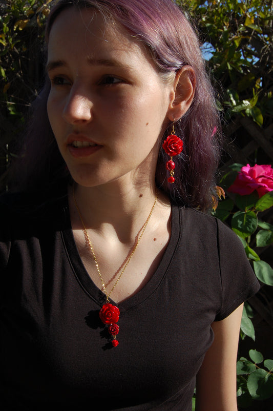 Triple Red Rose Necklace