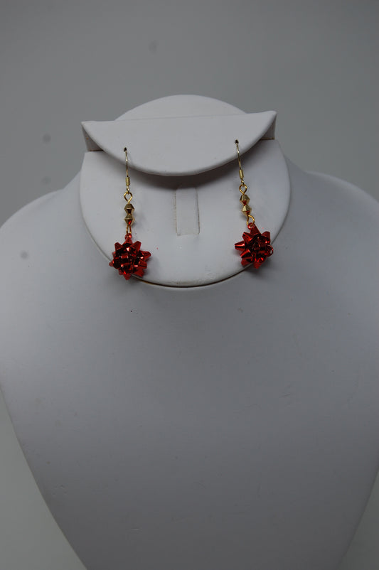 Red Gift Bow Dangle Earrings