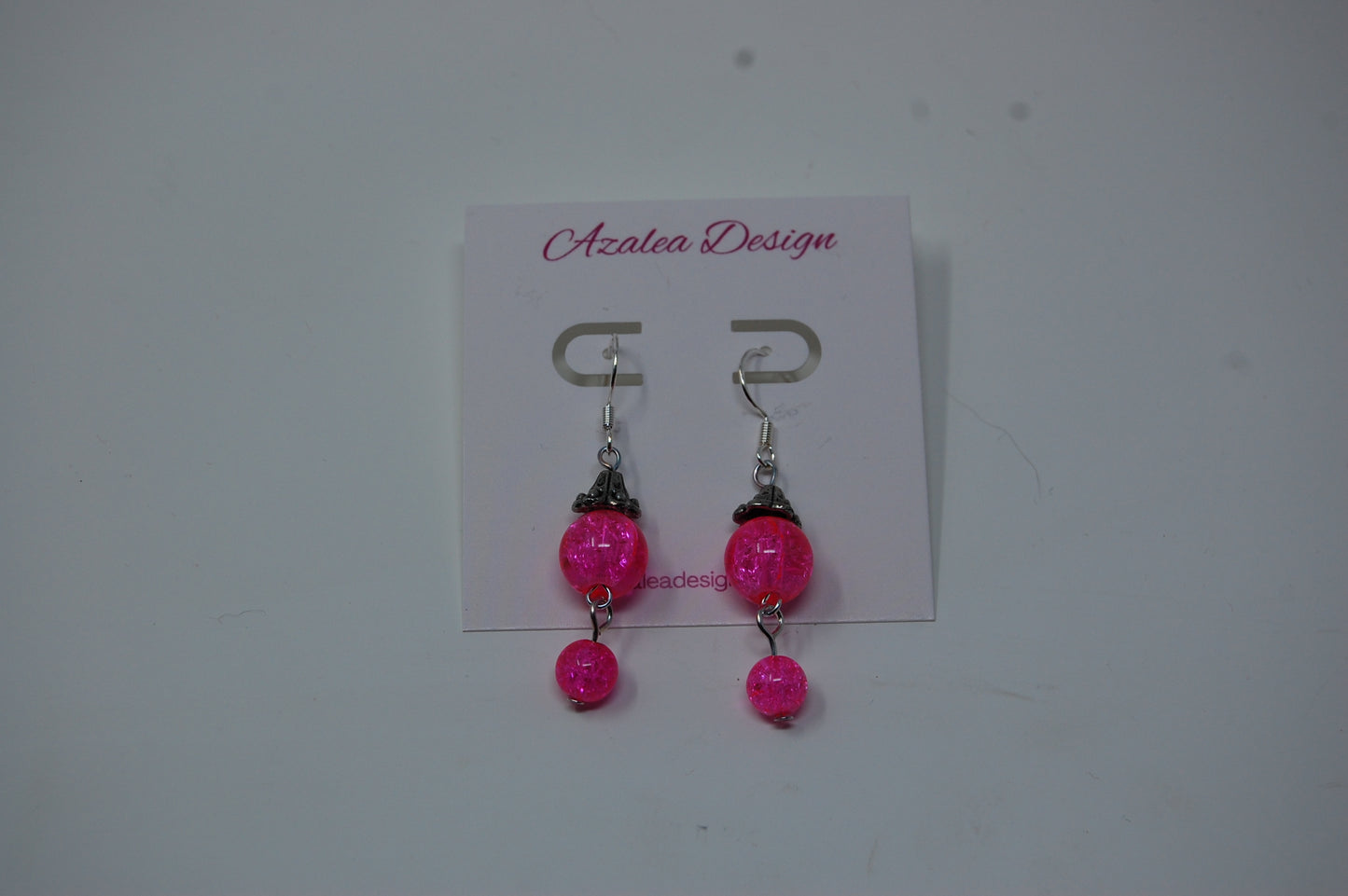 Pink Crackle Bead Dangle Earrings