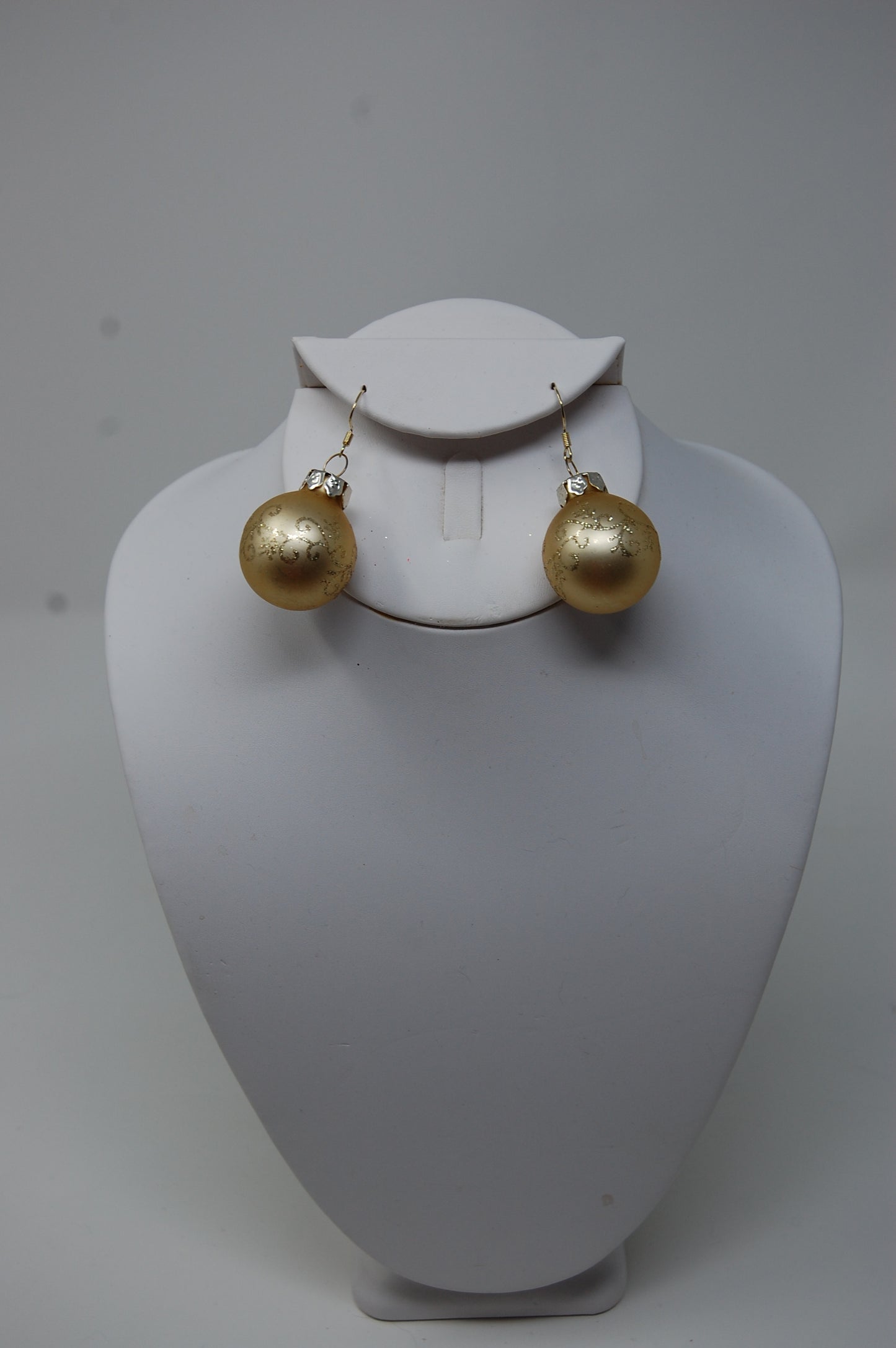 Matte Gold with Gold Glitter Swirl Ornament Dangle Earrings