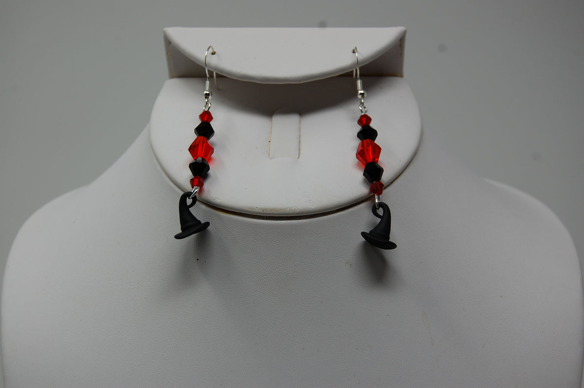 Multi-Colored Beaded Witch Hat Dangle Earrings
